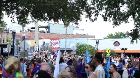 Crowd Celebrates at the Jax River City Pride Parade, Jacksonville Stock Footage 346920060