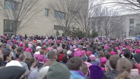 Crowd Cheer On The Mall Protest - Womens March Stock Footage 81252927