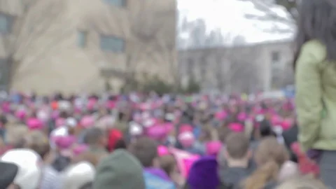 Crowd Cheer Pull Focus - Womens March Stock Footage 81252935
