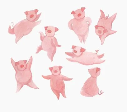 Crowd of cheerful pink pigs Stock Illustration