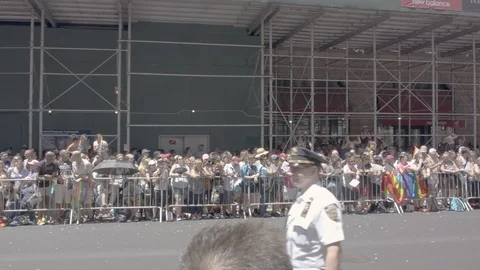 Crowd cheering at the Pride parade in New York City Stock Footage 116025047