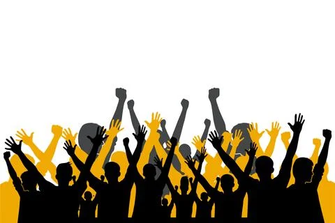 Crowd cheering vector silhouette with hand raise in the air for concert Stock Illustration