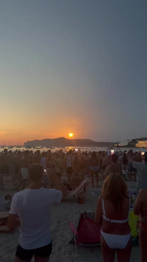 Crowd Cheers Total Solar Eclipse on Mallorca Beach, Mallorca, Spain - 12 Aug 202 Stock Footage 342182054