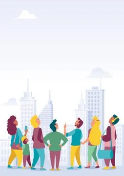 Crowd with City Background Stock Illustration