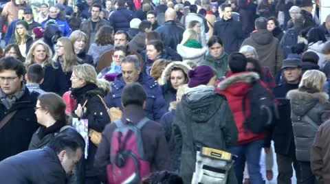 Crowd on Cold Day Stock Footage 12755198