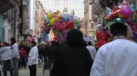 Crowd, colored balloons, street. Stock Footage 10735726