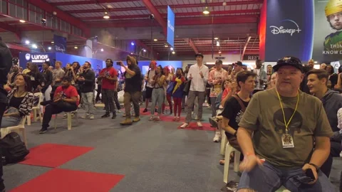 Crowd at Comic Con Africa 2022 claps for participants on main stage event Stock Footage 212188930