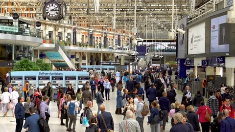 Crowd of Commuters in Waterloo Railway Station in London, UK Video stock 110779030