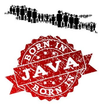 Crowd Composition of Mosaic Map of Java Island and Textured Born In Stamp Ilustração Stock