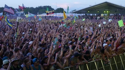 Crowd Concert Dancing Flags Slow Motion HD 96fps.mp4 Video stock 67548743