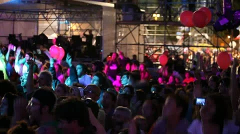 Crowd at concert jumping Stock Footage 11339016