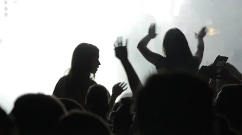 Crowd at the concert / Silhouettes of two dancing girls Stock Footage 52607757