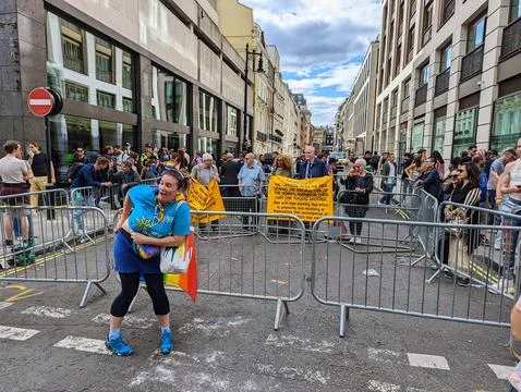 Crowd of conservative protesters at the Pride Parade 2022 Stockfoto's