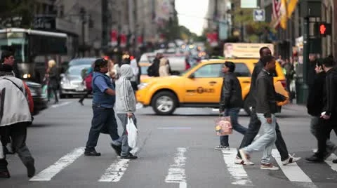 Crowd crossing street new york city NY NYC pedestrian people Stock Footage