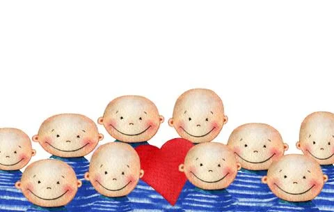 Crowd of cute smiling boy holding heart Stock Illustration