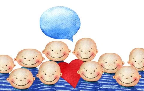 Crowd of cute smiling boy holding heart Stock-Illustration