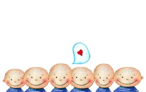 Crowd of cute smiling boys Stock-Illustration