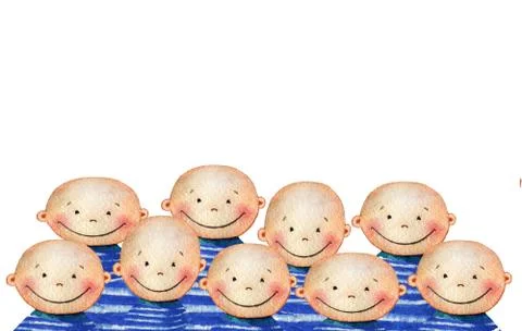 Crowd of cute smiling boys Stock Illustration