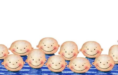 Crowd of cute smiling boys Stock Illustration