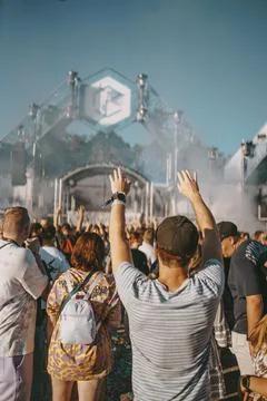Crowd dancing during the electronic music festival Electrifinity in Bad Aibling, 스톡 사진