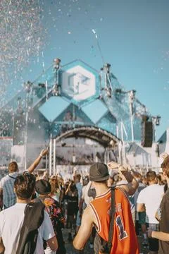 Crowd dancing during the electronic music festival Electrifinity in Bad Aibling, 스톡 사진