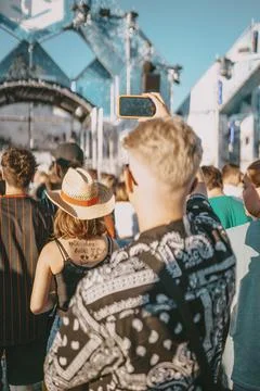 Crowd dancing during the electronic music festival Electrifinity in Bad Aibling, 스톡 사진