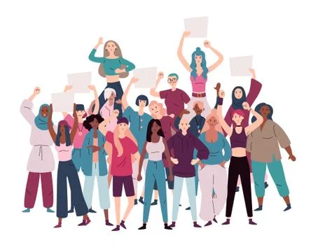 Crowd of demonstrators female protesting for equality and women empowerment. Stock Illustration