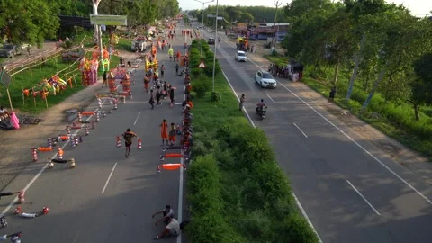 Crowd of Devotees on the Road for Kawad Yatra Stock Footage 313548417