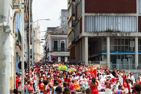 Crowd of devout Catholics of Santa Barbara participate in the procession Stock Photos
