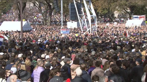 Crowd Does Wave at Jon Stewart Rally to Restore Sanity  Stock Footage 906852