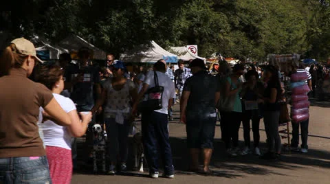 Crowd with dogs walk at Porto Alegre's Flea Market (FleaMkt 07) Stock Footage 23753329