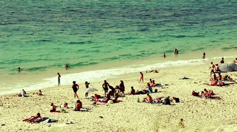 Crowd In Dreamy Beach High Angle View Stock Footage 27416582