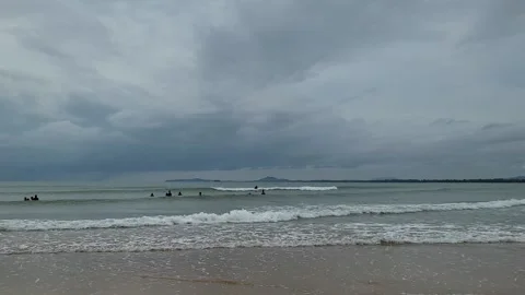 Crowd enjoying various beach activities in Cherating, Pahang, Malaysia. Stock Footage 164580085