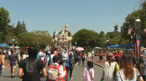 Crowd Entering Disneyland, California Stock Footage