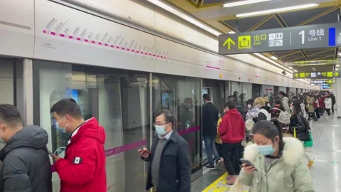 The crowd entering the subway Stock Footage 169694745