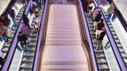 Crowd on escalators and stairs in Munich Stock Footage 135914068