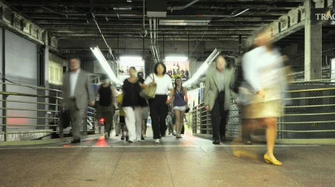 Crowd Exiting NYC Subway - Time Lapse Stock Footage 861061