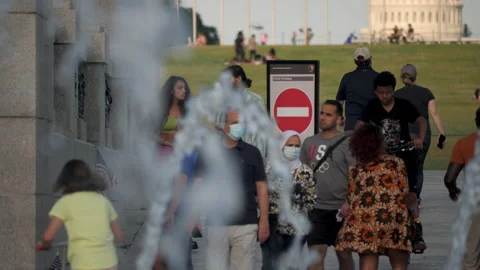 Crowd Face Masks Memorial Day 2020 Coronavirus DC Covid-19 Telephoto Stock Footage 131486902