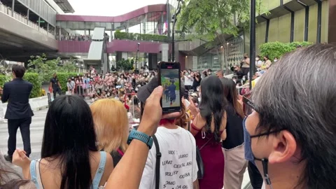 Crowd of fan cheer and take picture of their tv and movie celebrity name Dew Video stock 217388679