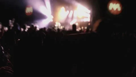 Crowd of fans are cheering at open-air music festival, back view. Live concert. Stock-Footage 154158422