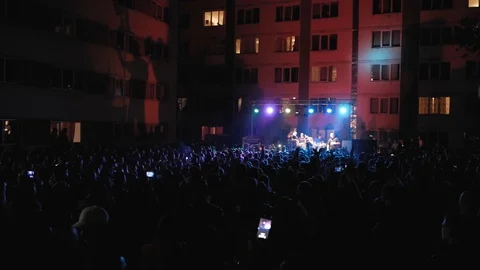 Crowd with fans singing and dancing at hip hop concert Stock Footage 97474823