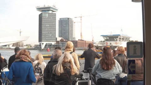 Crowd in a ferry, Amsterdam, Netherlands Stock Footage 97935643
