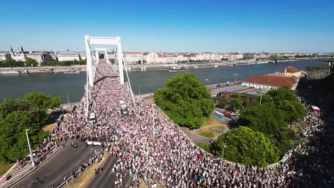 Crowd fills iconic bridge in summer pride moment Stock Footage 312219669