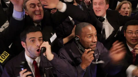 Crowd of financial traders in a Stock Exchange. Business people trading stocks Stock Footage