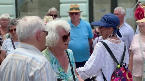 A crowd of foreigners on guided tours Stock Footage 244739318