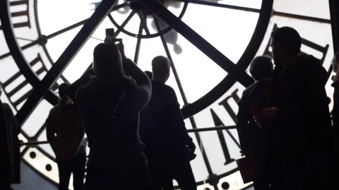 Crowd in front of clock, PARIS, FRANCE 2/21/2015 Stock Footage 168540554