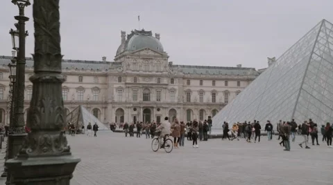 Crowd in front of Le Louvre Museum, Paris Stock Footage 56201947