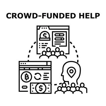 Crowd funded help concept with online donation platforms and digital currency Stock Illustration