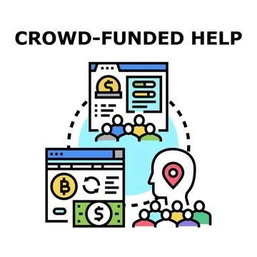 Crowd funded help concept with online donation platforms and digital currency Stock Illustration