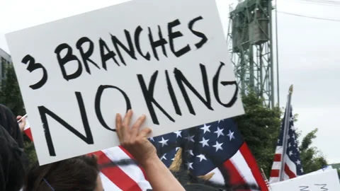 Crowd Gather At First No King Protest To Stand Against Trump Stock Footage 311606906